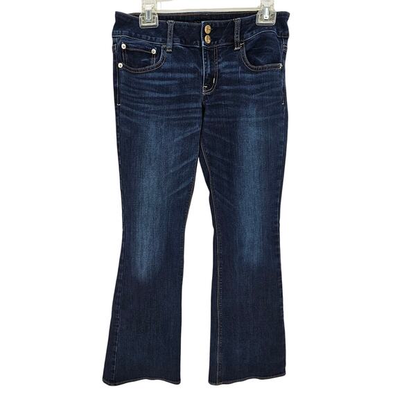 American Eagle Artist Jeans 8 Super Stretch Dark Wash Whisker Casual Preppy - Picture 2 of 11